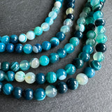 6mm teal striped agate beads - round - smooth - 15" strand - approx. 60 beads ST1-9