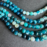 6mm teal striped agate beads - round - smooth - 15" strand - approx. 60 beads