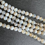 6mm light gray striped agate beads - round - smooth - 15" strand - approx. 60 beads ST1-12