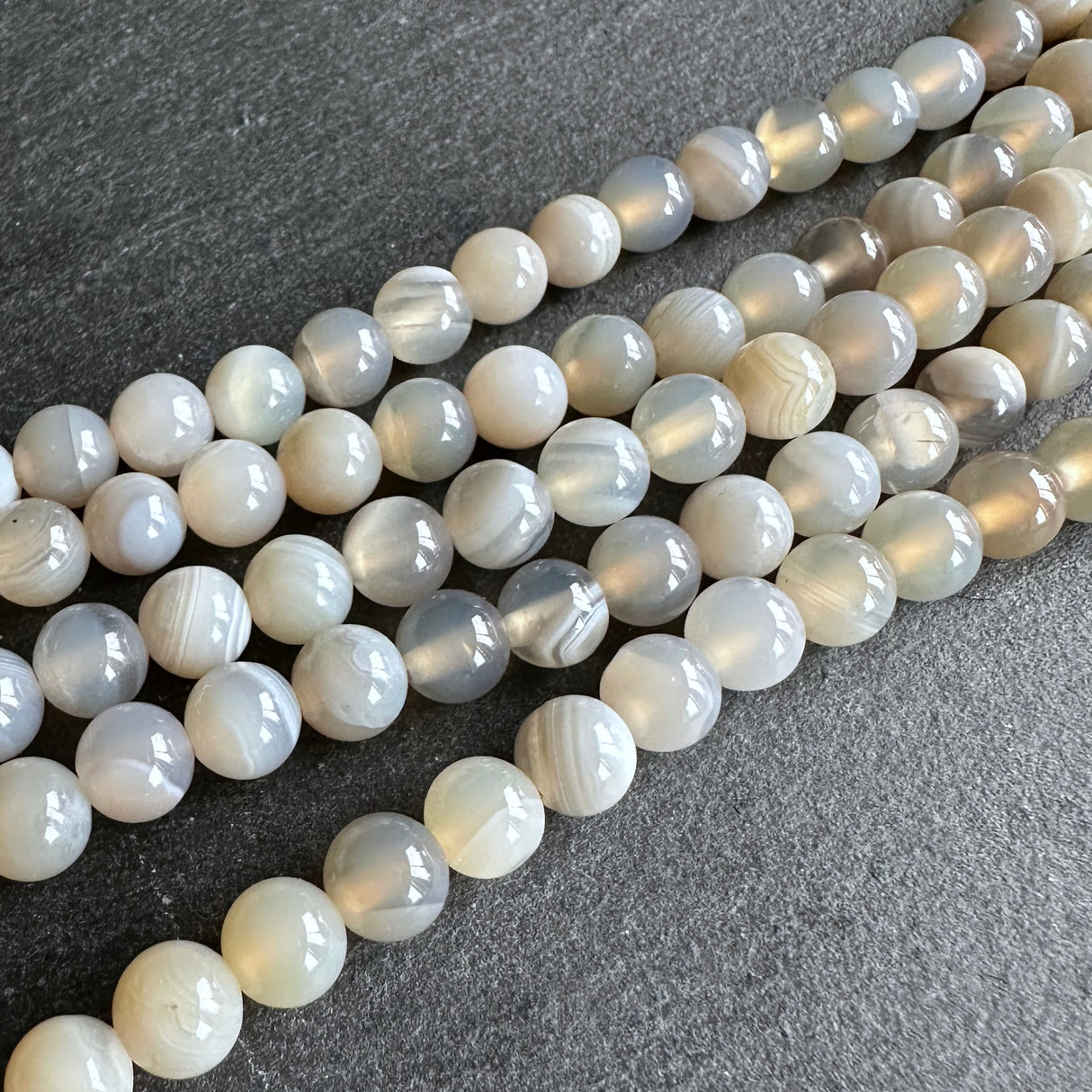 6mm light gray striped agate beads - round - smooth - 15" strand - approx. 60 beads ST1-12