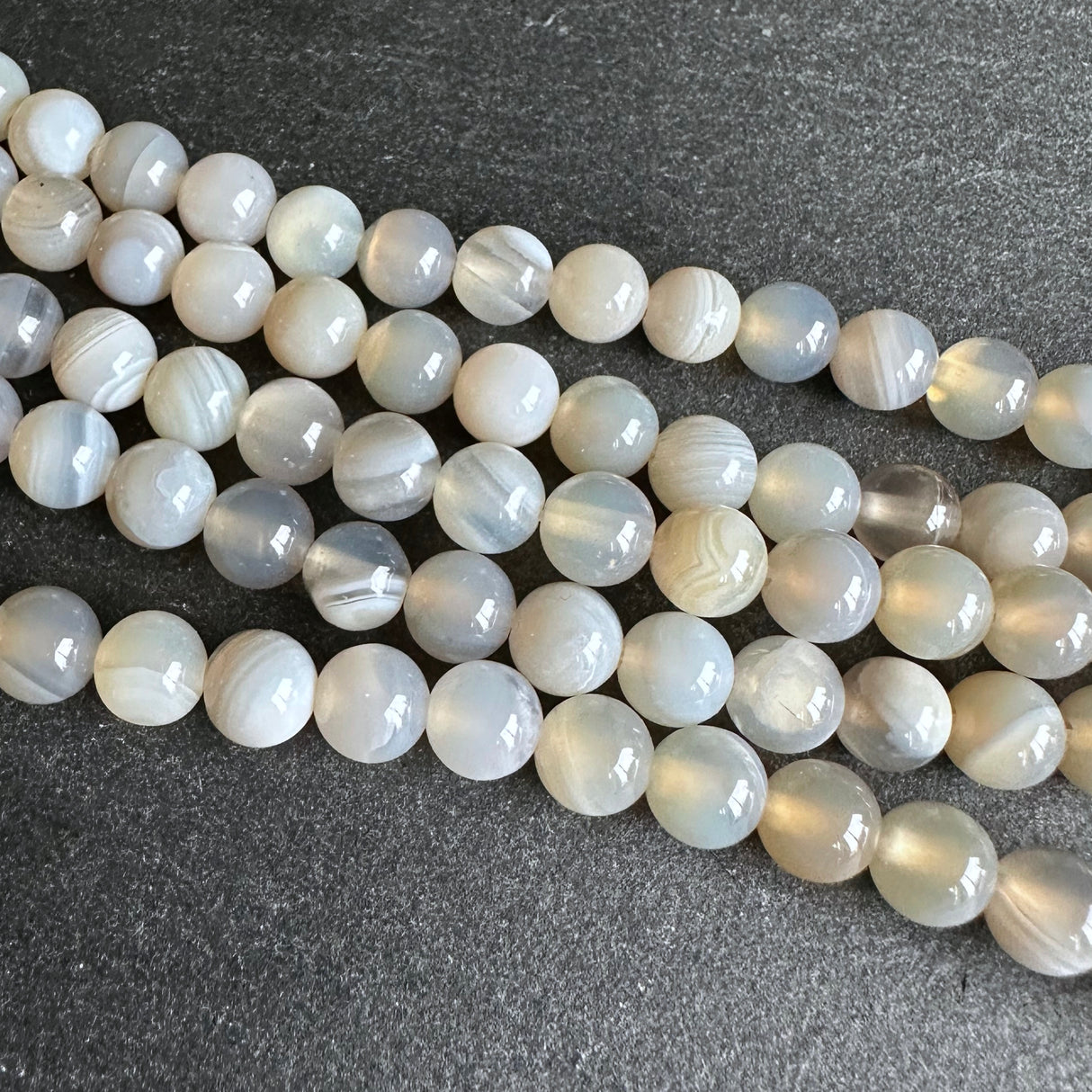 6mm light gray striped agate beads - round - smooth - 15" strand - approx. 60 beads ST1-12