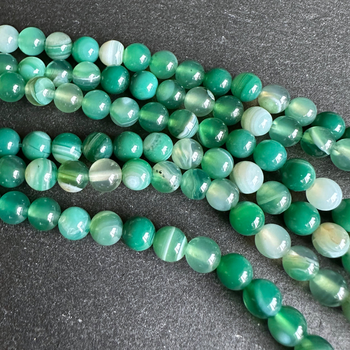 6mm seagreen striped agate beads - round - smooth - 15" strand - approx. 60 beads ST1-10