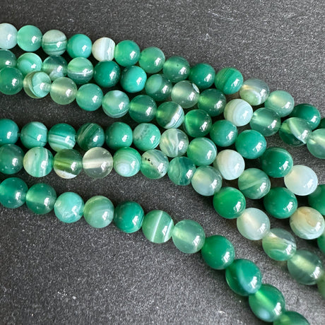 6mm seagreen striped agate beads - round - smooth - 15" strand - approx. 60 beads