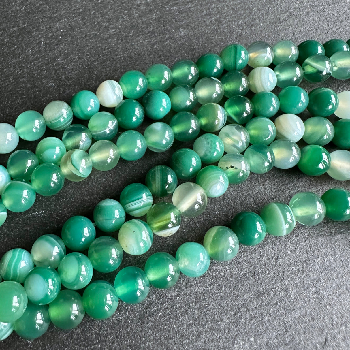 6mm seagreen striped agate beads - round - smooth - 15" strand - approx. 60 beads ST1-10