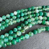 6mm seagreen striped agate beads - round - smooth - 15" strand - approx. 60 beads