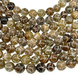 8mm coffee jade beads (dyed) - round - carved - 15" strand - approx. 50 beads