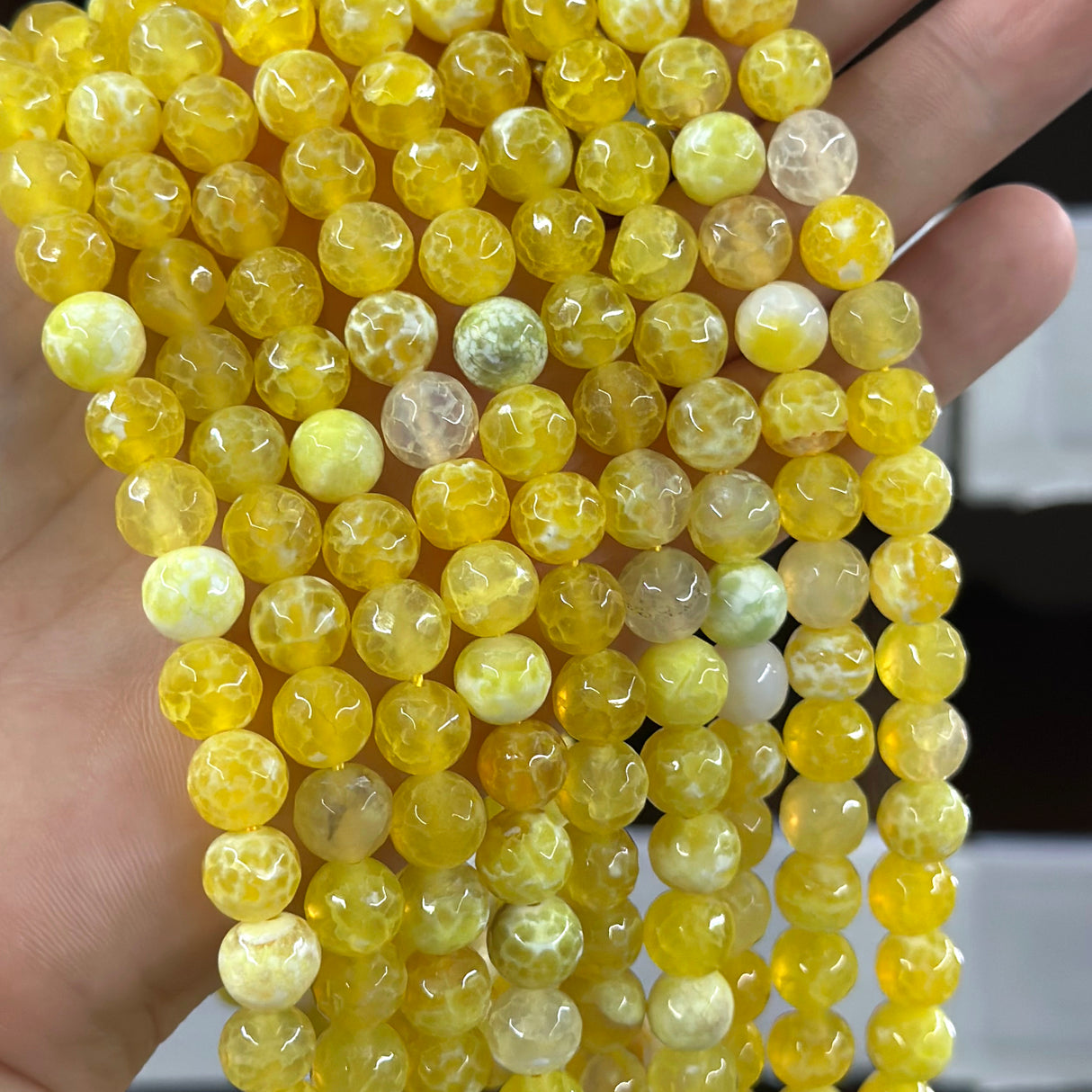 8mm - Lemon Fire Agate - Round - Faceted