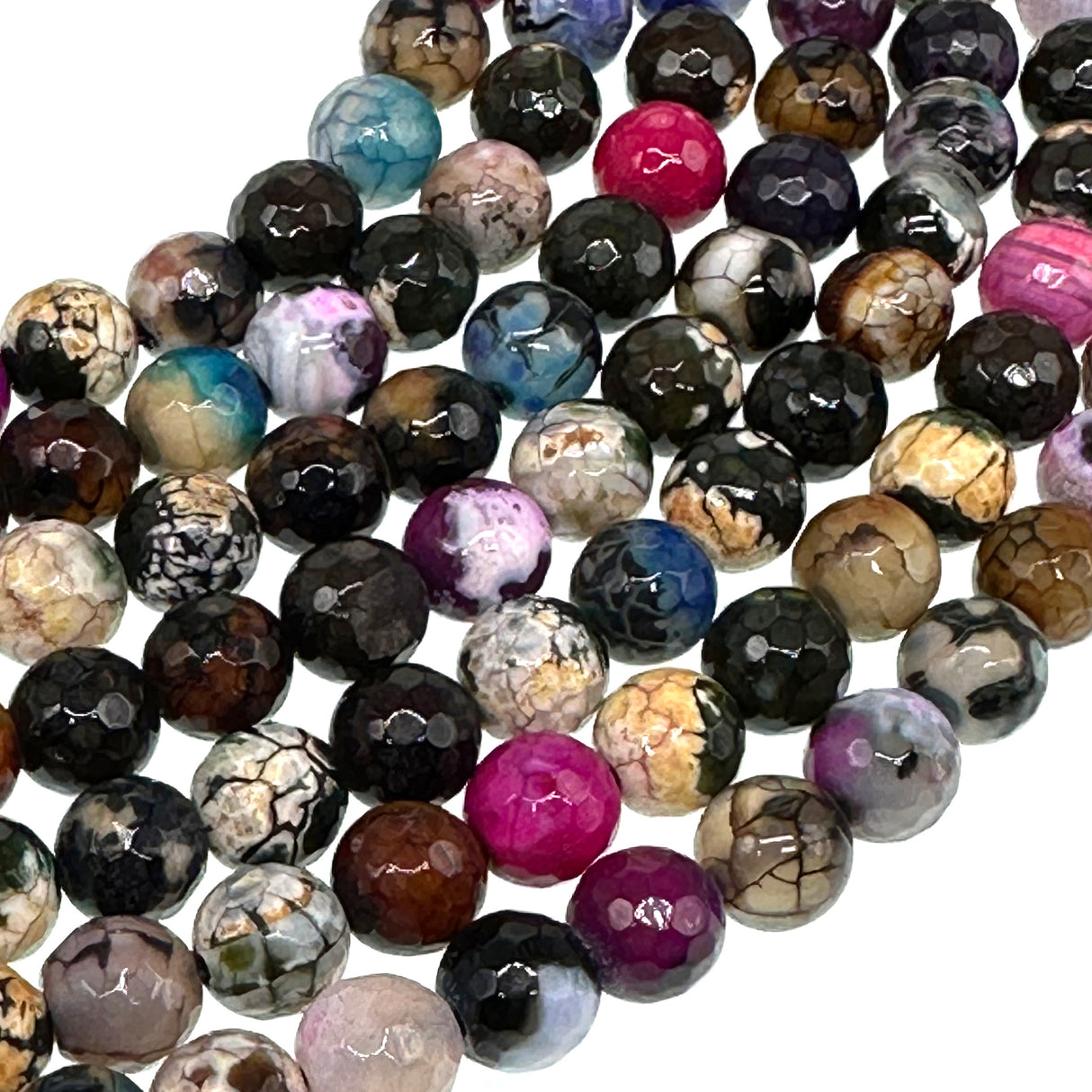 8mm - Firework Fire Agate - Round - Faceted