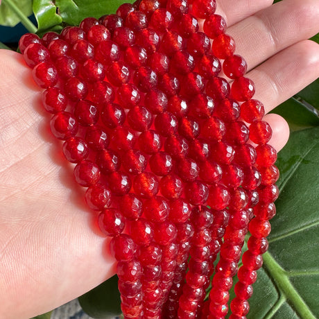 8mm red candy jade (quartz) - round- faceted (dyed)