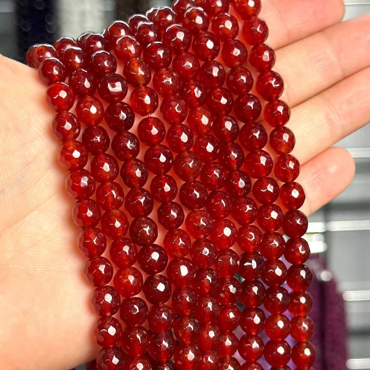 8mm red candy jade (quartz) - round- faceted (dyed)