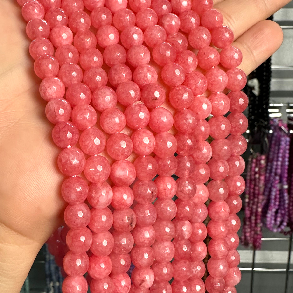 8mm watermelon pink candy jade (quartz) - round- faceted (dyed) WJ40-17