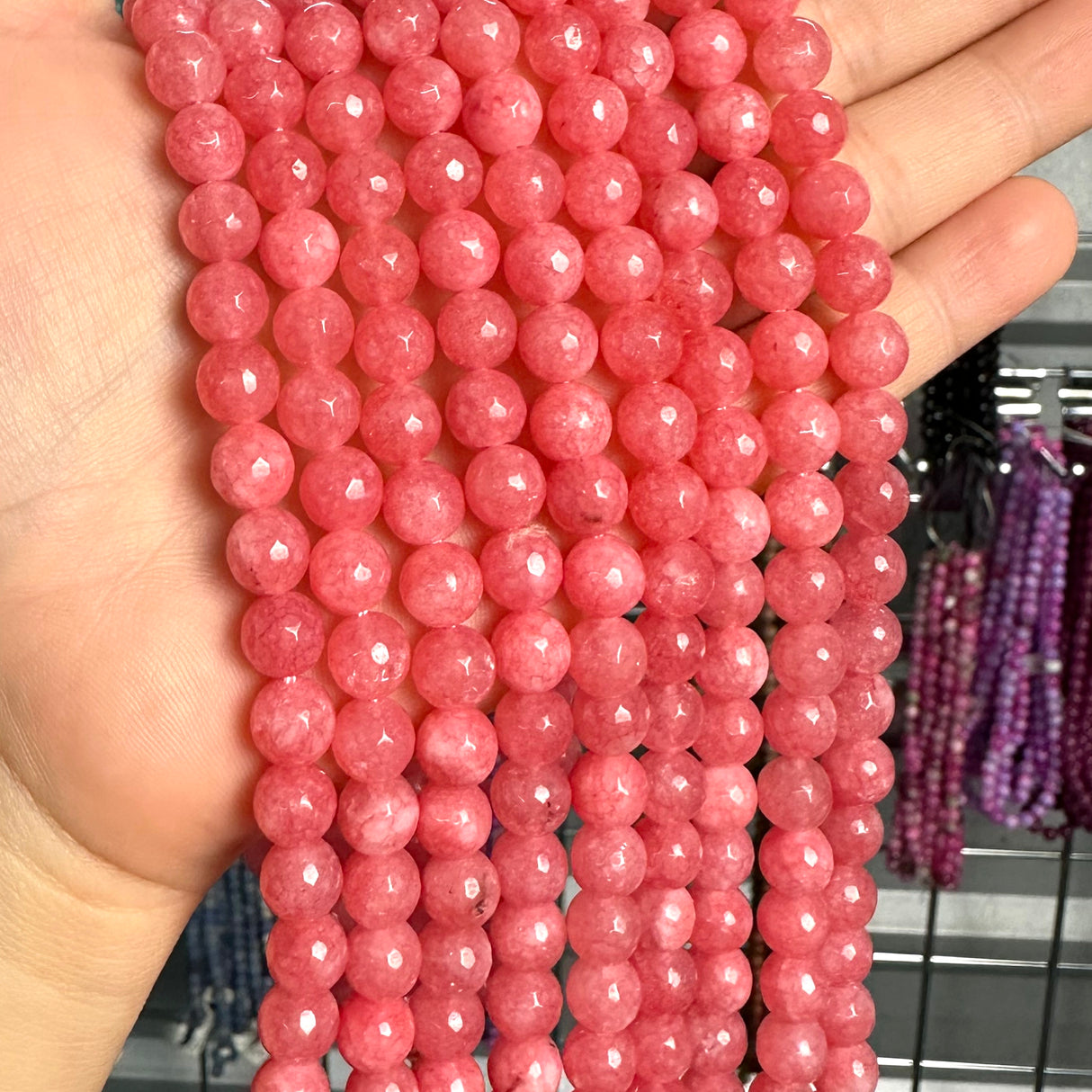 8mm watermelon pink candy jade (quartz) - round- faceted (dyed)