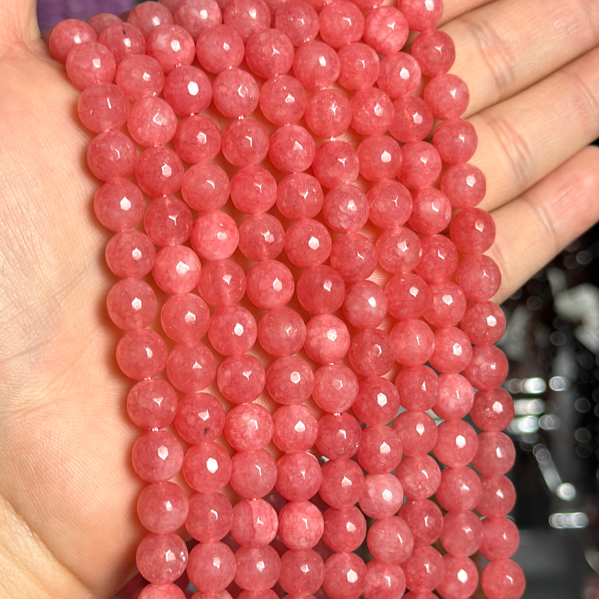 8mm watermelon pink candy jade (quartz) - round- faceted (dyed)