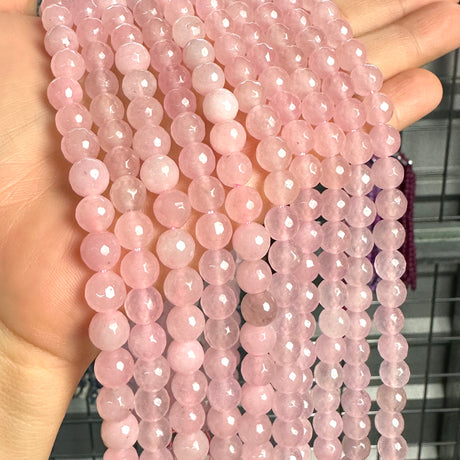 8mm light pink candy jade (quartz) - round- faceted (dyed) WJ40-8