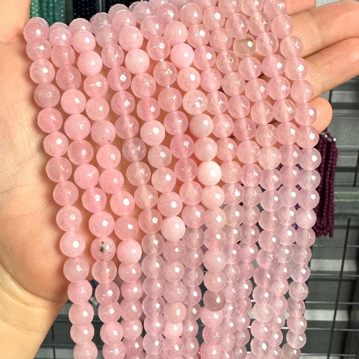 8mm light pink candy jade (quartz) - round- faceted (dyed)