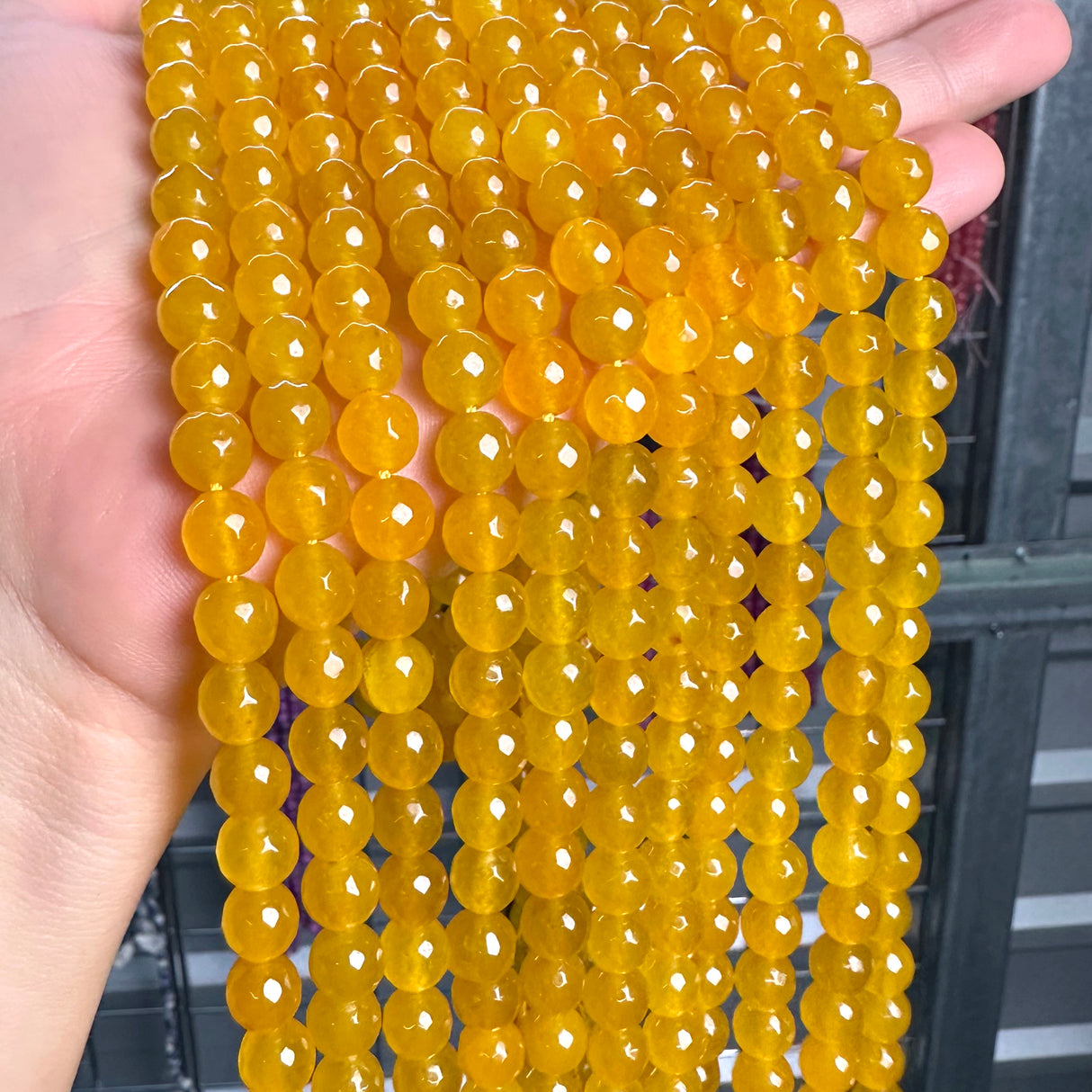 8mm yellow candy jade (quartz) - round- faceted (dyed)