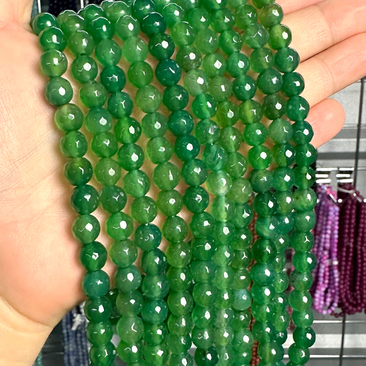 8mm green candy jade (quartz) - round- faceted (dyed)