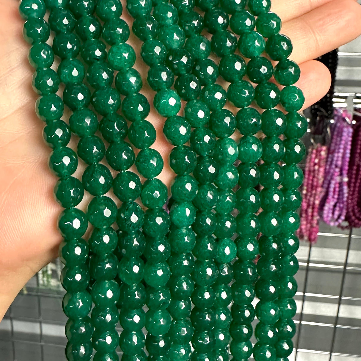 8mm seagreen candy jade (quartz) - round- faceted (dyed)