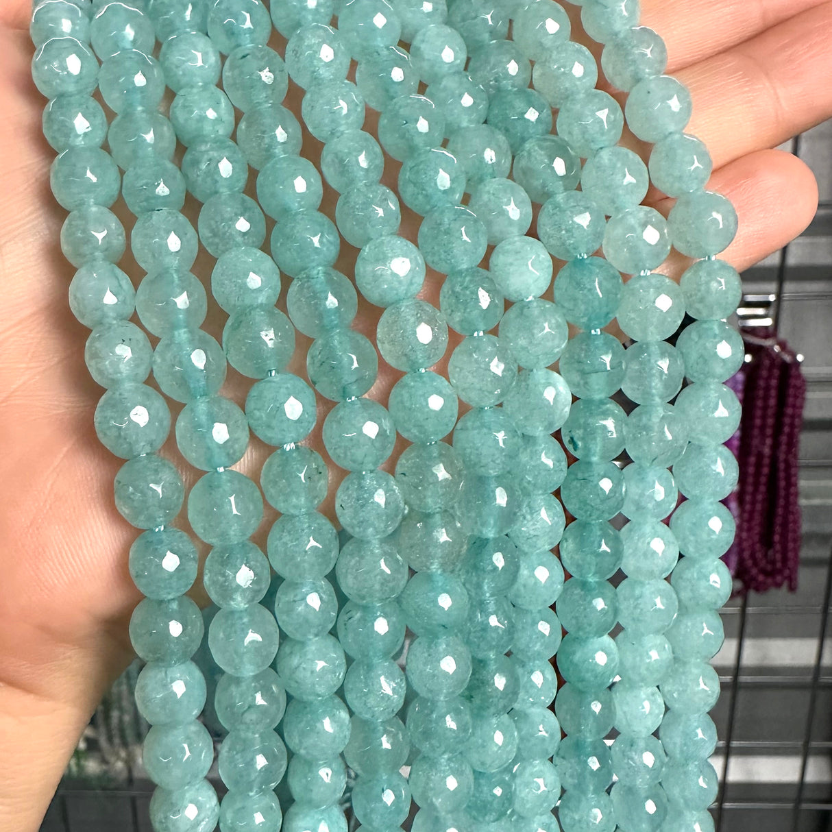 8mm aqua blue candy jade (quartz) - round- faceted (dyed) WJ40-1