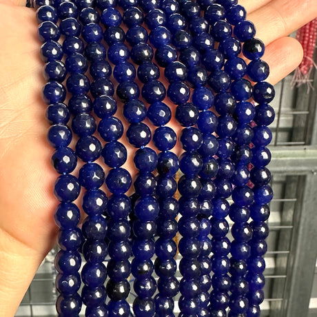 8mm dark blue candy jade (quartz) - round- faceted (dyed) WJ40-5