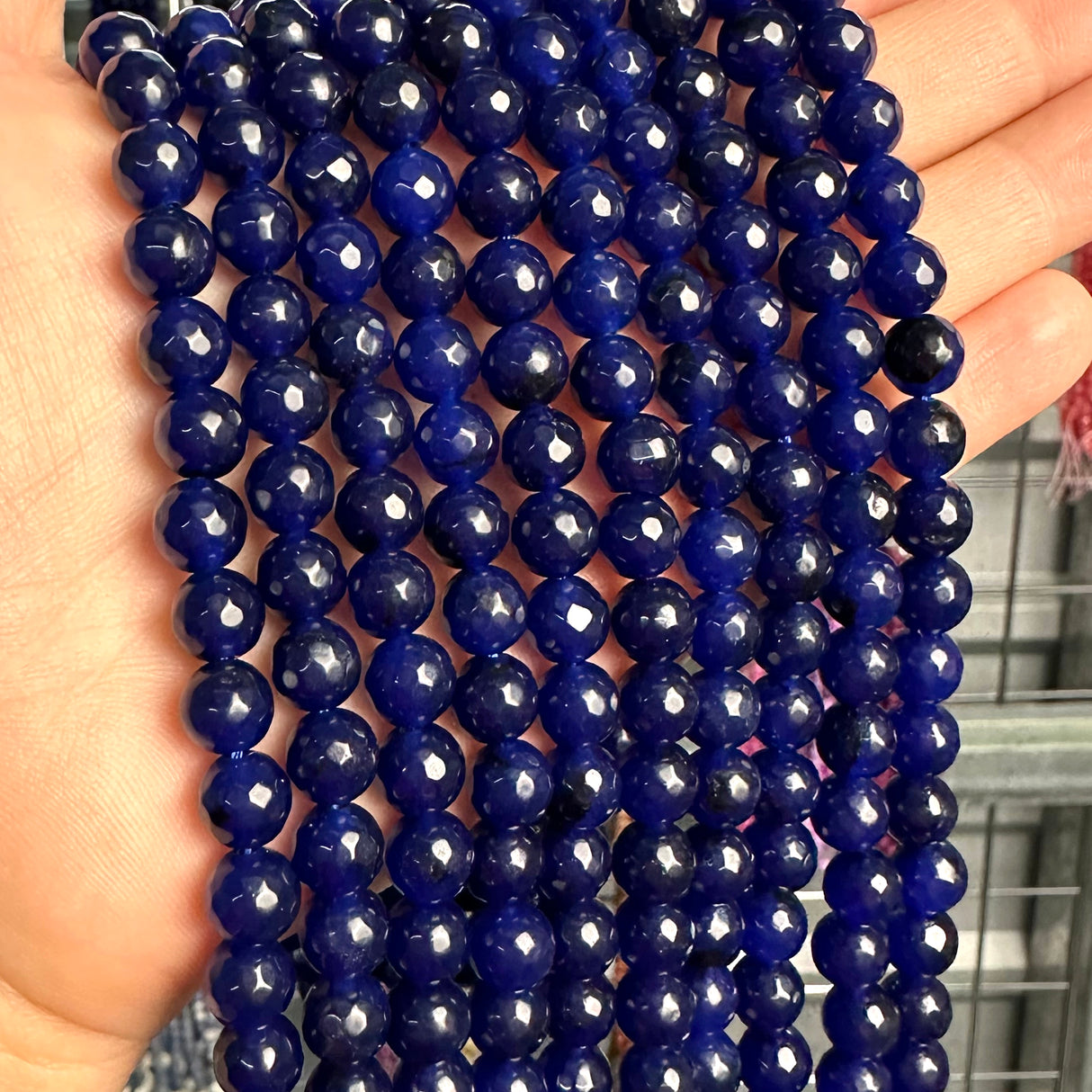 8mm dark blue candy jade (quartz) - round- faceted (dyed)