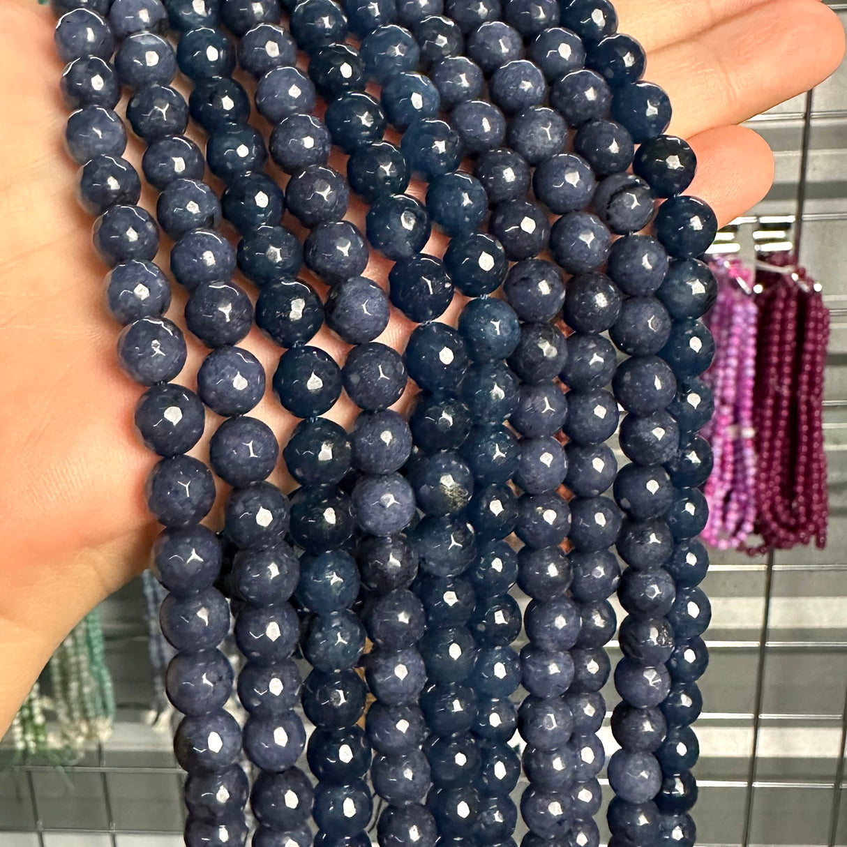 8mm navy blue candy jade (quartz) - round- faceted (dyed) WJ40-9