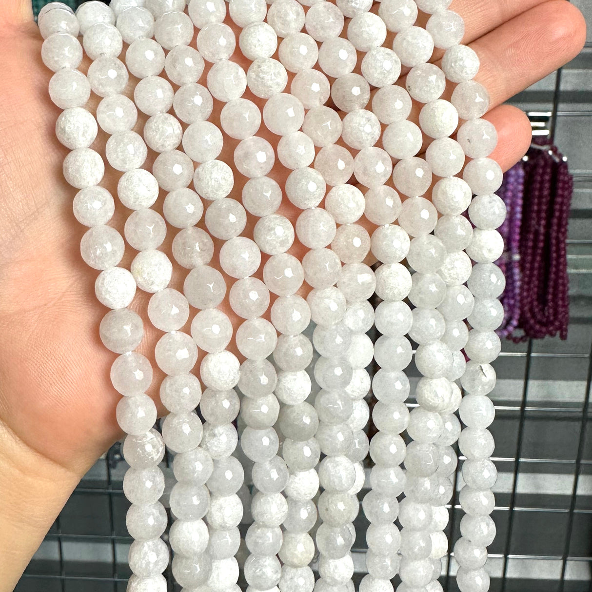 8mm white candy jade (quartz) - round - faceted (dyed)