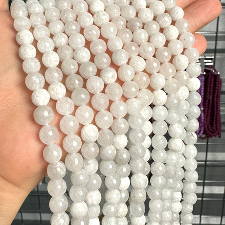 8mm white candy jade (quartz) - round - faceted (dyed)