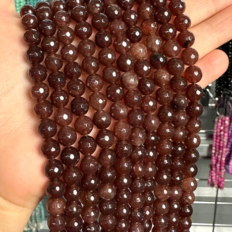 8mm brown candy jade (quartz) - round- faceted (dyed)