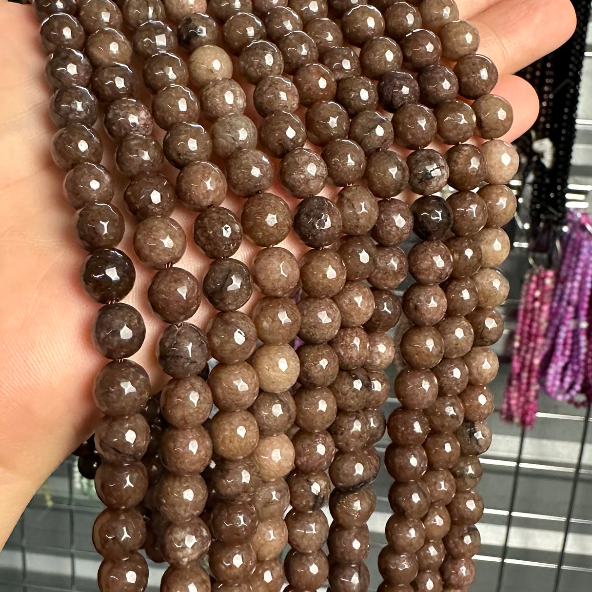 8mm coconut brown candy jade (quartz) - round- faceted (dyed) WJ40-3