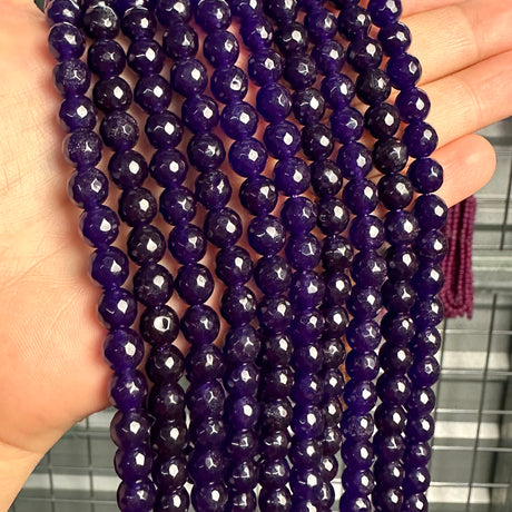 8mm purple candy jade (quartz) - round- faceted (dyed) WJ40-12