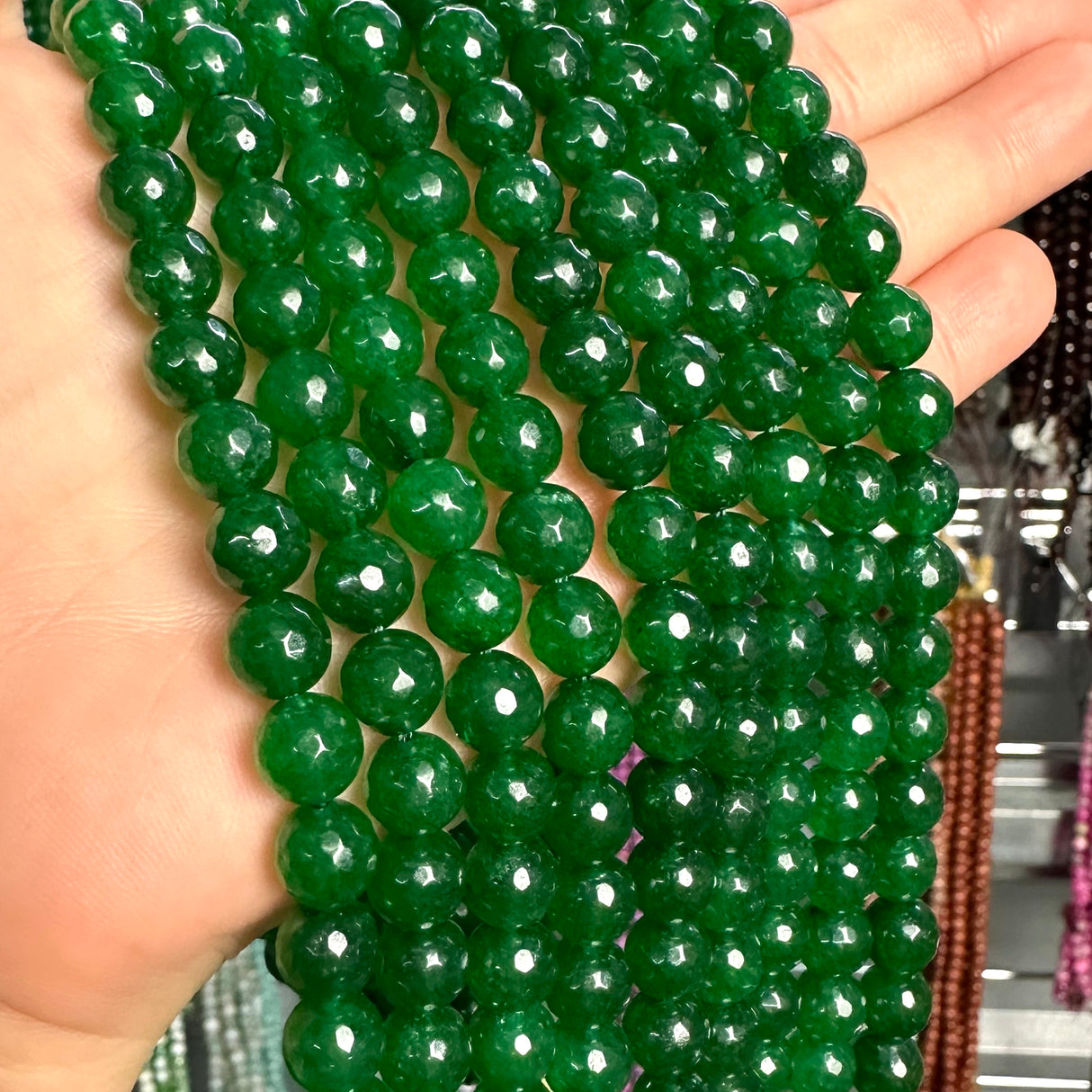 8mm dark green candy jade (quartz) - round- faceted (dyed) WJ40-6