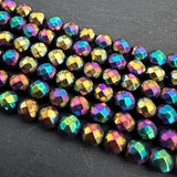 8mm rainbow electroplated hematite - round - faceted - 16" strand - approx. 50 beads