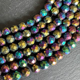 8mm rainbow electroplated hematite - round - faceted - 16" strand - approx. 50 beads