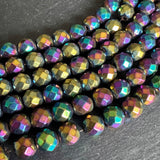 8mm rainbow electroplated hematite - round - faceted - 16" strand - approx. 50 beads