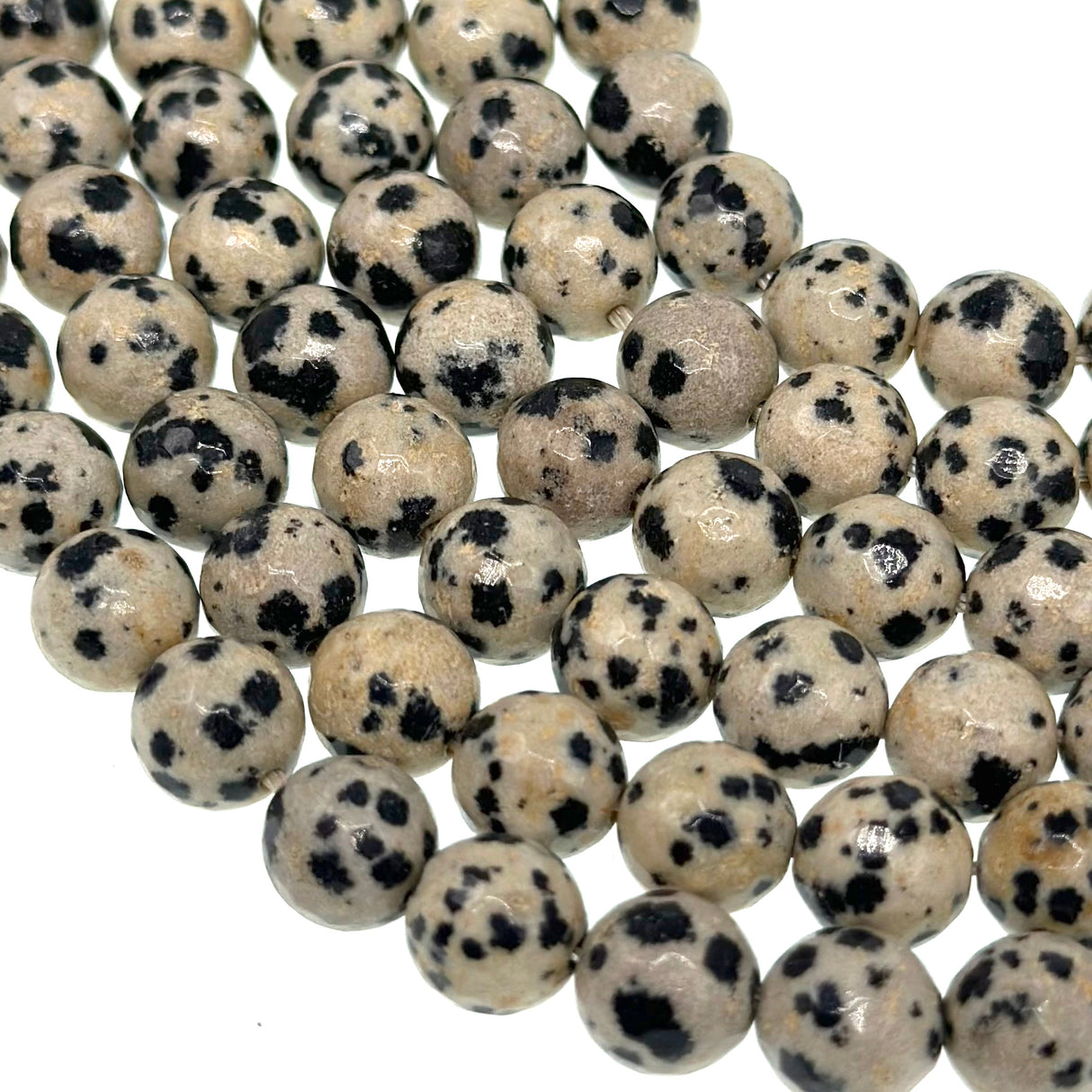 8mm dalmatian jasper beads - round - faceted - 15" strand - approx. 50 beads