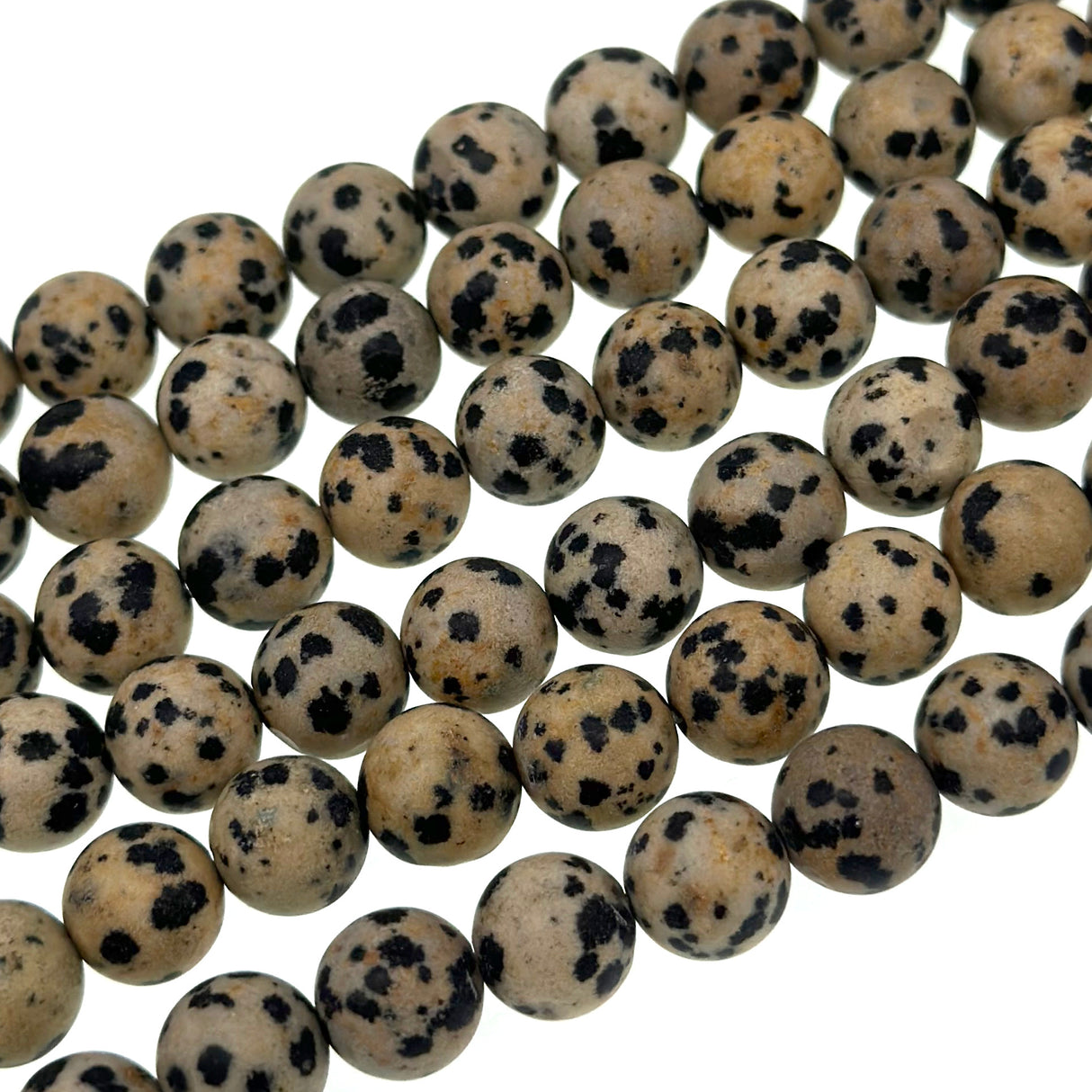 8mm dalmatian jasper beads - round - frosted - 15" strand - approx. 45 beads