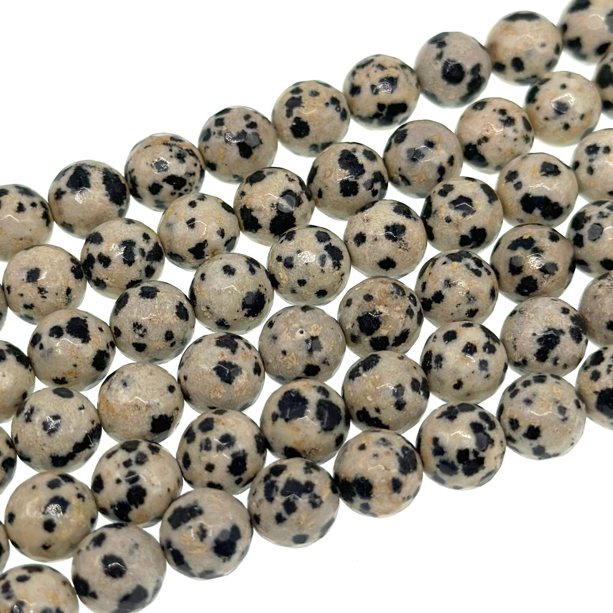 8mm dalmatian jasper beads - round - faceted - 15" strand - approx. 50 beads