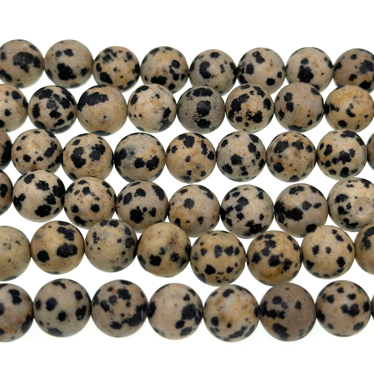 8mm dalmatian jasper beads - round - frosted - 15" strand - approx. 45 beads