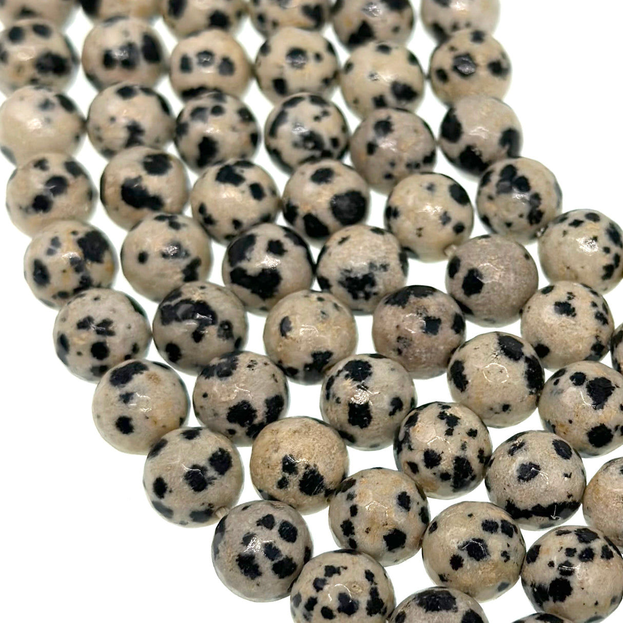 8mm dalmatian jasper beads - round - faceted - 15" strand - approx. 50 beads