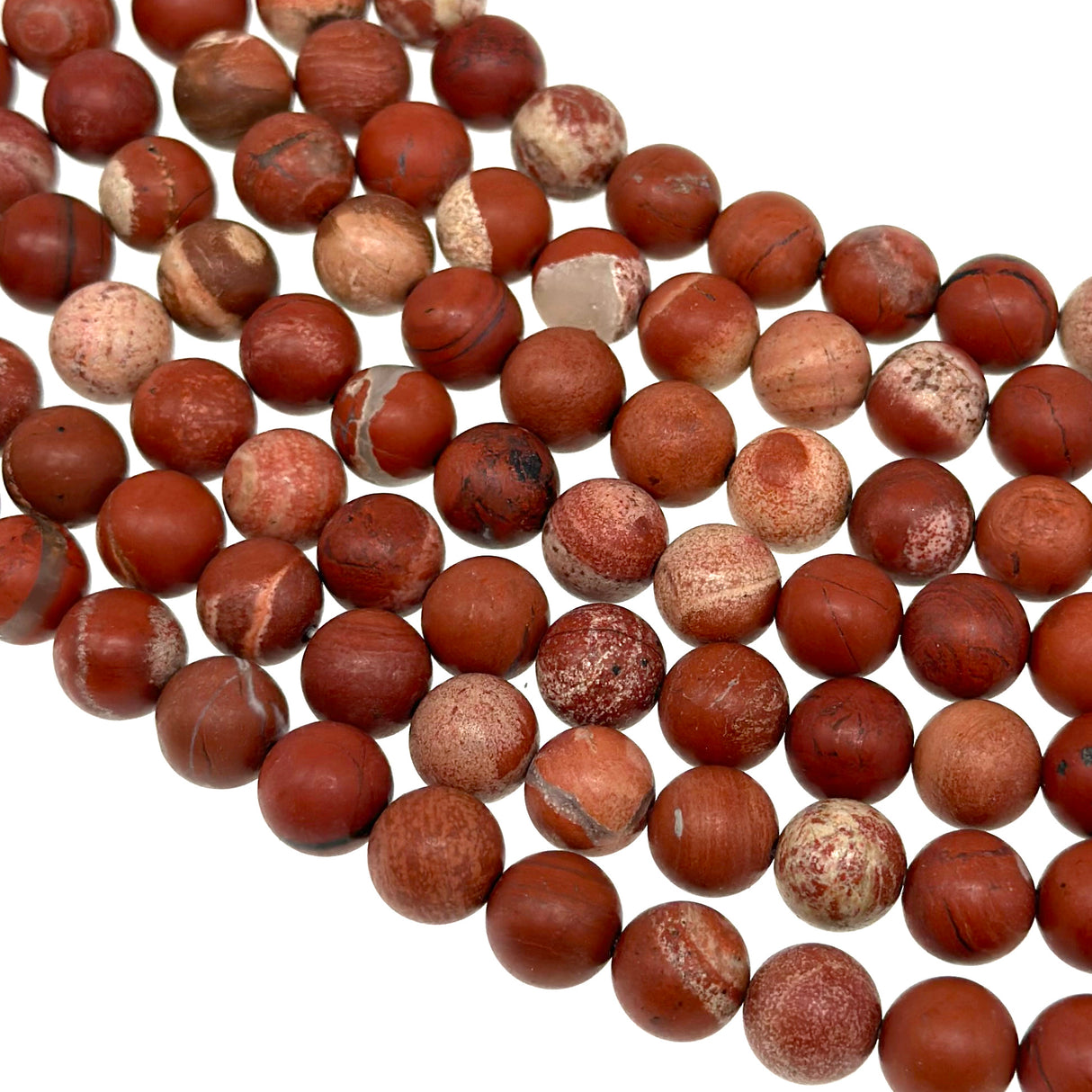 8mm - White Lace Red Jasper - Round - Frosted