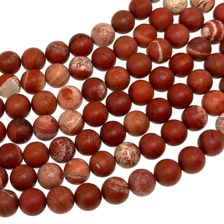 8mm - White Lace Red Jasper - Round - Frosted