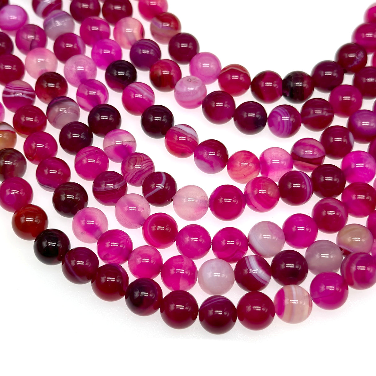 8mm - Pink Striped Agate - Round - Smooth - 15" strand - approx. 50 beads ST2-4