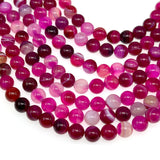 8mm - Pink Striped Agate - Round - Smooth - 15" strand - approx. 50 beads ST2-4