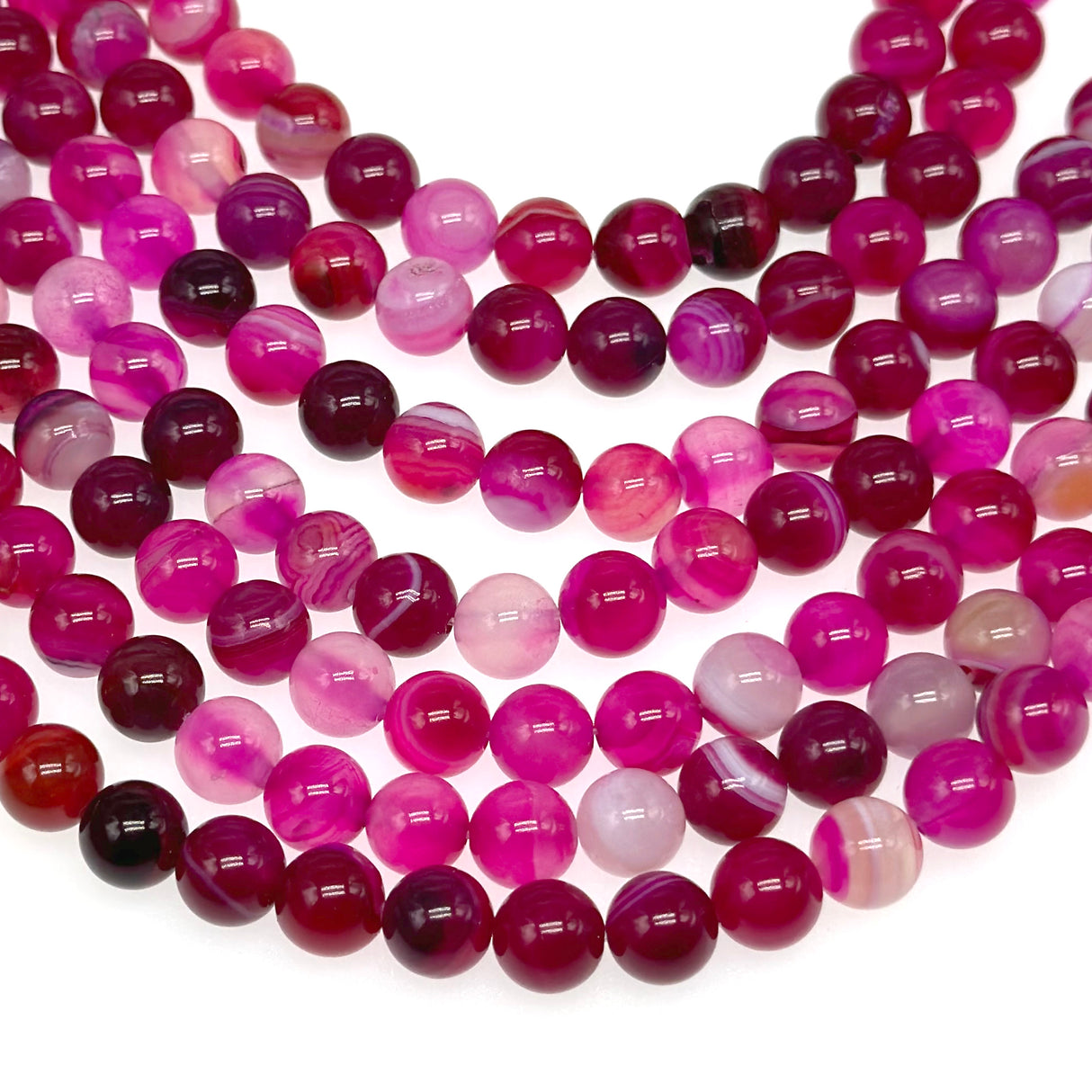 8mm - Pink Striped Agate - Round - Smooth - 15" strand - approx. 50 beads ST2-4