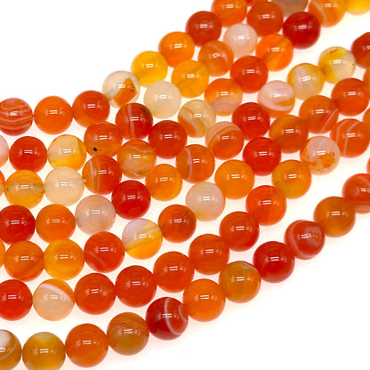 8mm - Orange Striped Agate - Round - Smooth - 15" strand - approx. 50 beads ST2-3