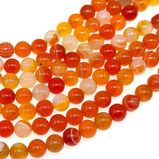 8mm - Orange Striped Agate - Round - Smooth - 15" strand - approx. 50 beads ST2-3