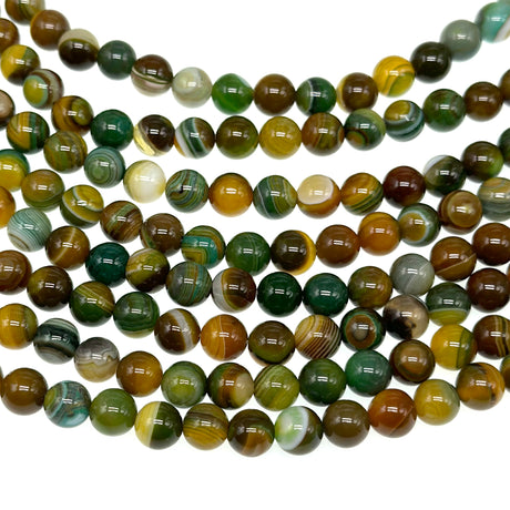 8mm - Yellow Green Striped Agate - Round - Smooth