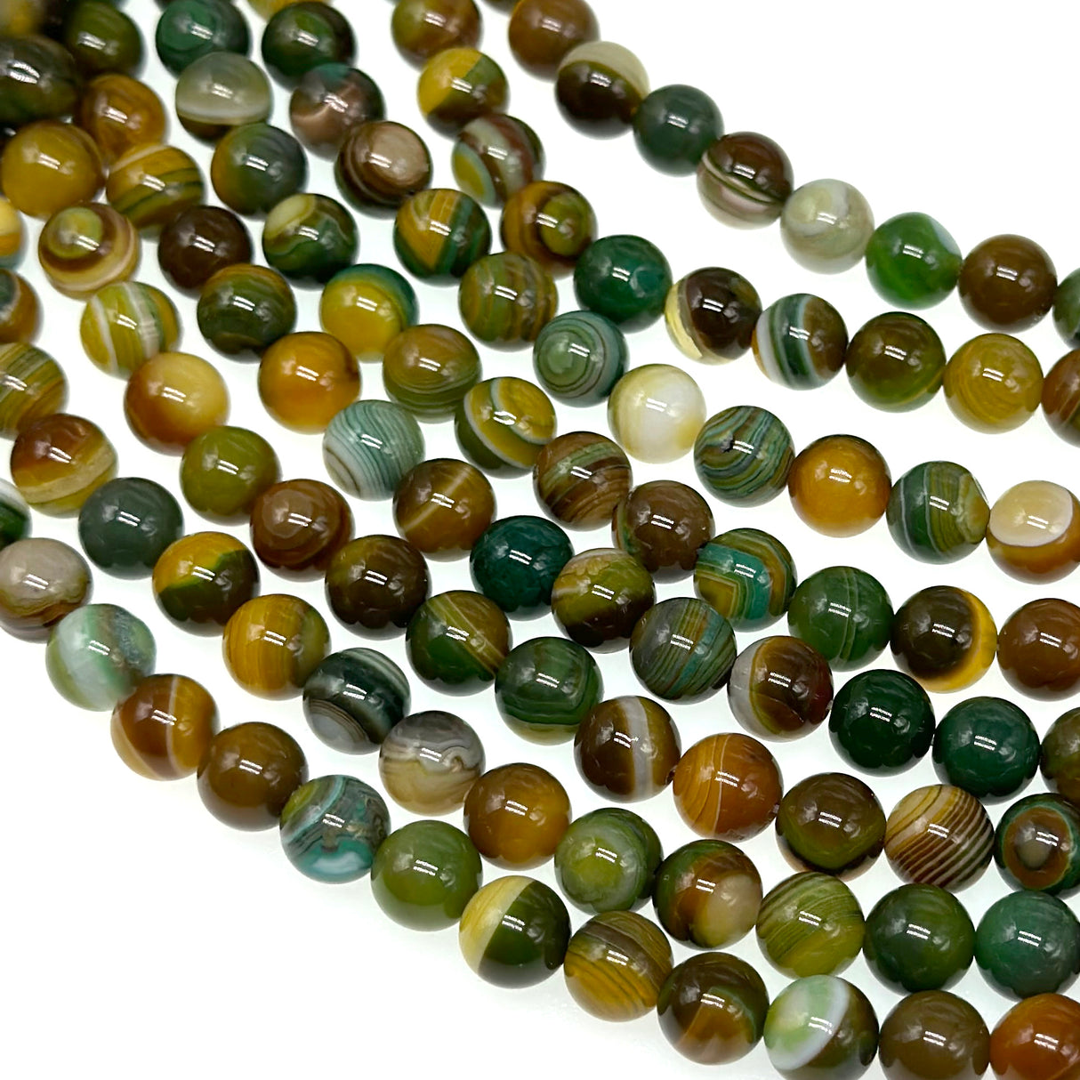 8mm - Yellow Green Striped Agate - Round - Smooth - 15" strand - approx. 50 beads ST2-5