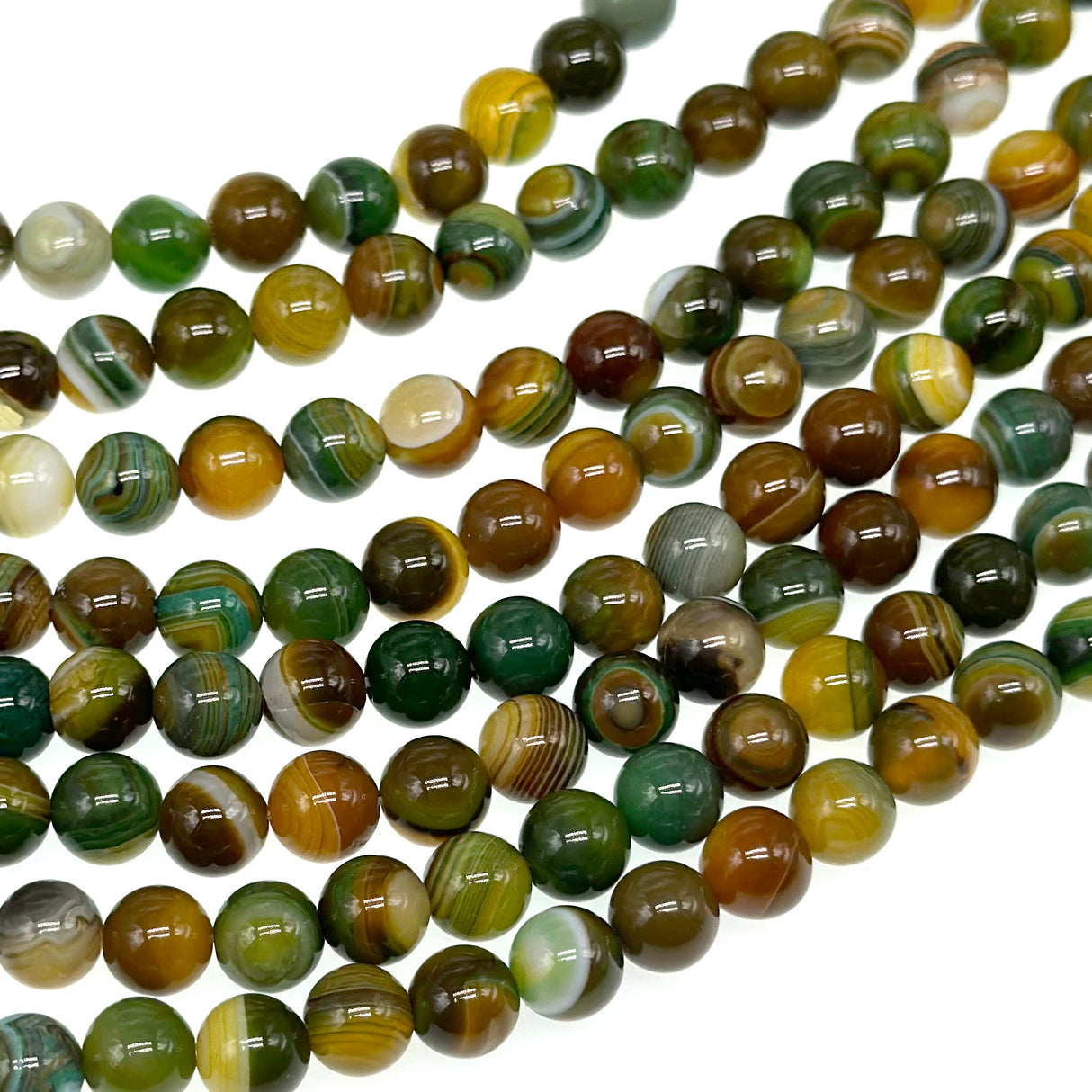 8mm - Yellow Green Striped Agate - Round - Smooth - 15" strand - approx. 50 beads ST2-5